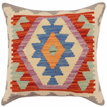handmade Traditional Pillow Rust Blue Hand-Woven SQUARE 100% WOOL  Hand woven turkish pillow  PILLOW